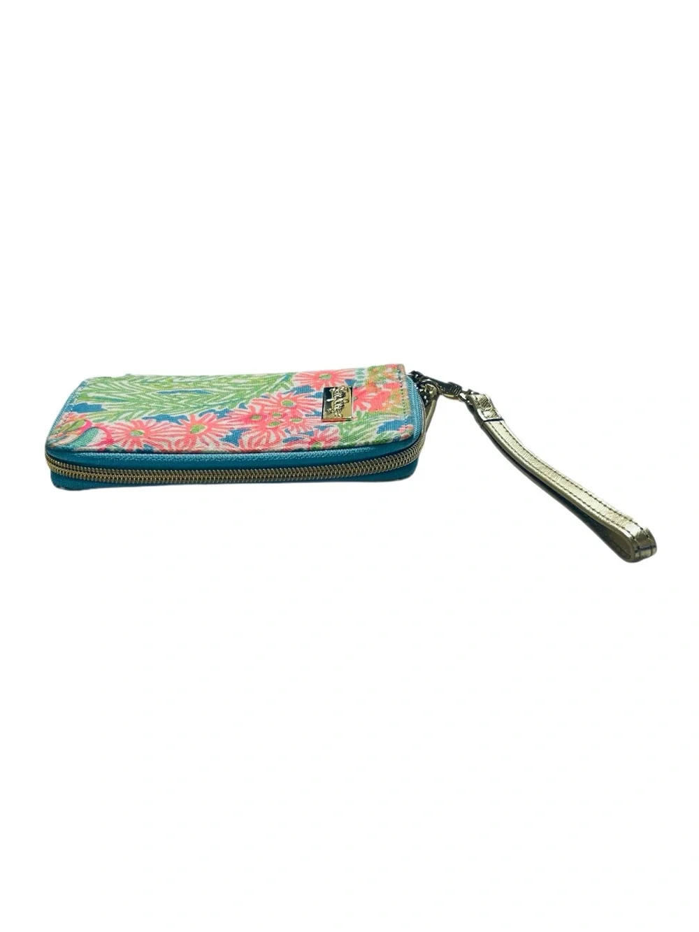 Lilly Pulitzer Tropical Palm Print Zip Around Wallet Wristlet Pink Green Preppy